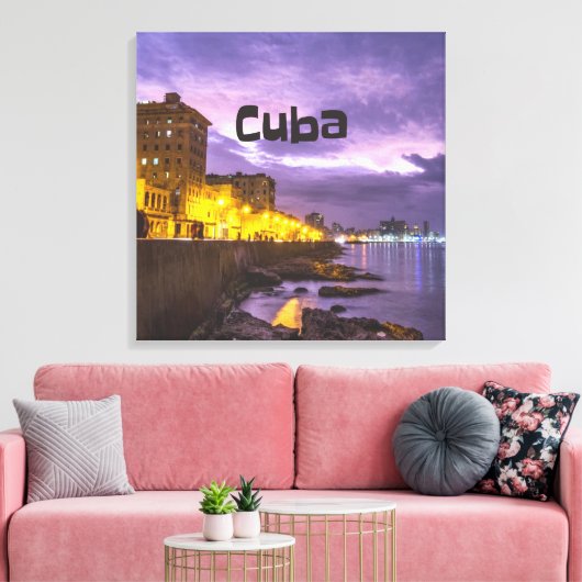 Cuba Havana Shoreline Citylights bij nacht Canvas Afdruk (Insitu (Woonkamer))