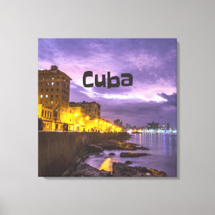 Cuba Havana Shoreline Citylights bij nacht Canvas Afdruk