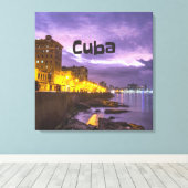 Cuba Havana Shoreline Citylights bij nacht Canvas Afdruk (Insitu (Houten vloer))