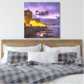 Cuba Havana Shoreline Citylights bij nacht Canvas Afdruk (Insitu (Slaapkamer))