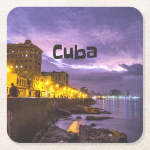 Cuba Havana Shoreline Citylights bij nacht Kartonnen Onderzetters