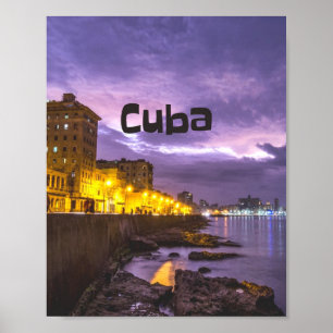 Cuba Havana Shoreline Citylights bij nacht Poster