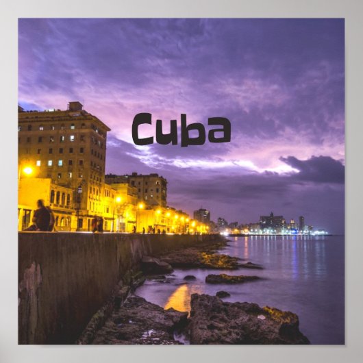 Cuba Havana Shoreline Citylights bij nacht Poster (Voorkant)