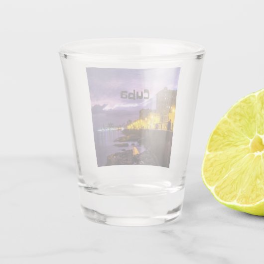 Cuba Havana Shoreline Citylights bij nacht Shot Glas (Achterkant)