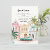 Cuba Havana Vintage bruiloft uitnodiging (Staand voorkant)