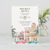 Cuba Havana Waterverf huwelijksuitnodiging Kaart (Staand voorkant)