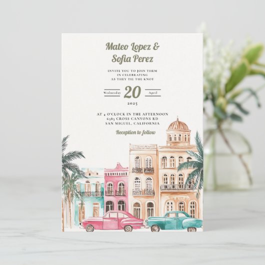 Cuba Havana Waterverf huwelijksuitnodiging Kaart (Staand voorkant)