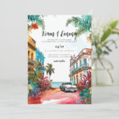 Cuba Havana Weddenschap Uitnodigingsbruiloft Kaart (Staand voorkant)