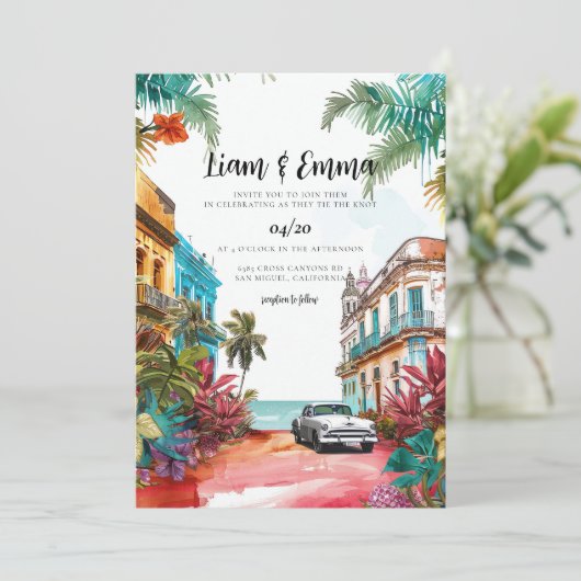 Cuba Havana Weddenschap Uitnodigingsbruiloft Kaart (Staand voorkant)