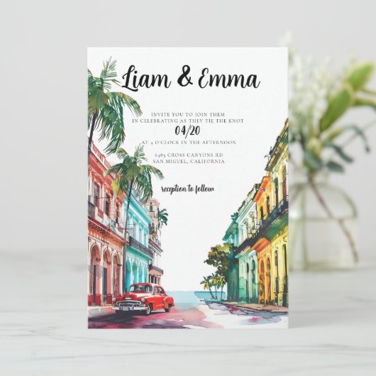 Cuba Havana Weddenschap Uitnodigingsbruiloft Kaart (Staand voorkant)