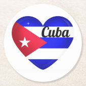 Cuba Heart Flag Ronde Kartonnen Onderzetter (Voorkant)