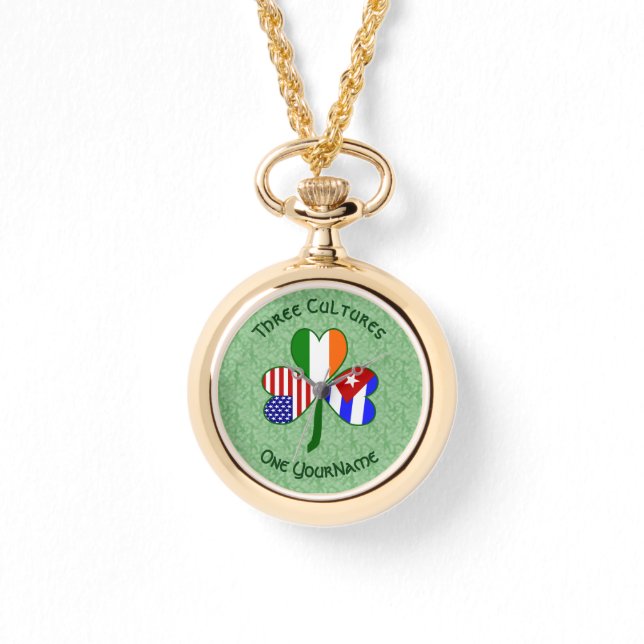 Cuba Ierland VS Shamrock Vlag gepersonaliseerd Horloge (Voorkant)