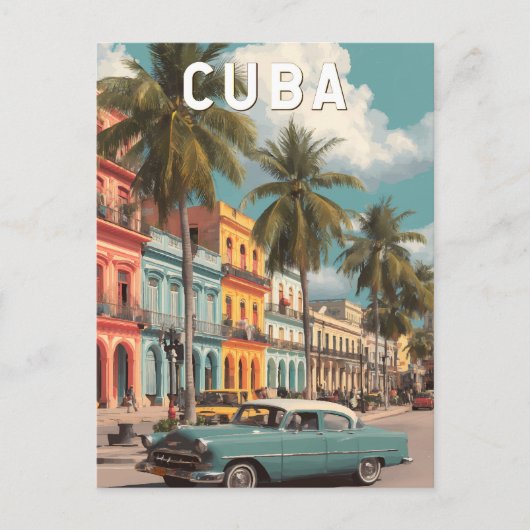 Cuba Illustration Travel Art Vintage Briefkaart (Voorkant)