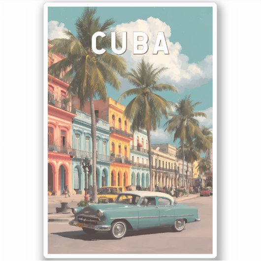 Cuba Illustration Travel Art Vintage Sticker (Voorkant)