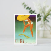Cuba, Isle, bikini-meisje in groot geel pet,  Briefkaart (Staand voorkant)