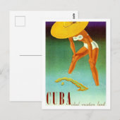 Cuba, Isle, bikini-meisje in groot geel pet,  Briefkaart (Voorkant / Achterkant)