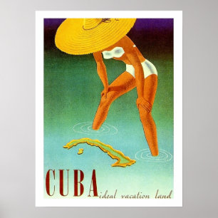 Cuba, Isle, bikini-meisje in groot geel pet,  Poster