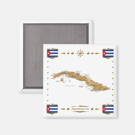 Cuba-kaart + Flags Magnet (Voorkant / Achterkant)