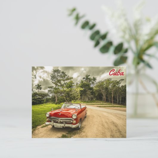 Cuba, Klassieke Rode auto Briefkaart (Staand voorkant)