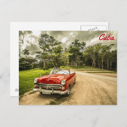 Cuba, Klassieke Rode auto Briefkaart (Voorkant / Achterkant)