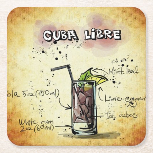 Cuba Libre Bartender Drink Recipe Kartonnen Onderzetters (Voorkant)