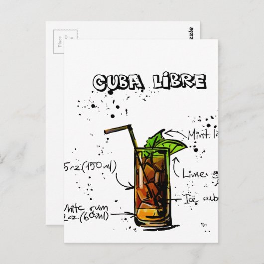 Cuba Libre Cocktail Briefkaart (Voorkant / Achterkant)