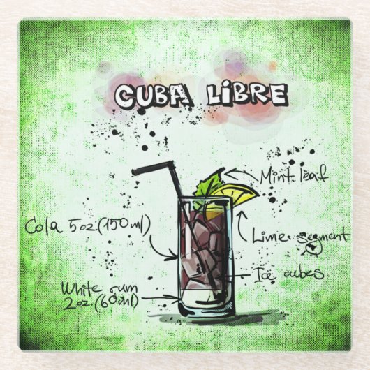 Cuba Libre Drink Recipe Glazen Onderzetter (Voorkant)