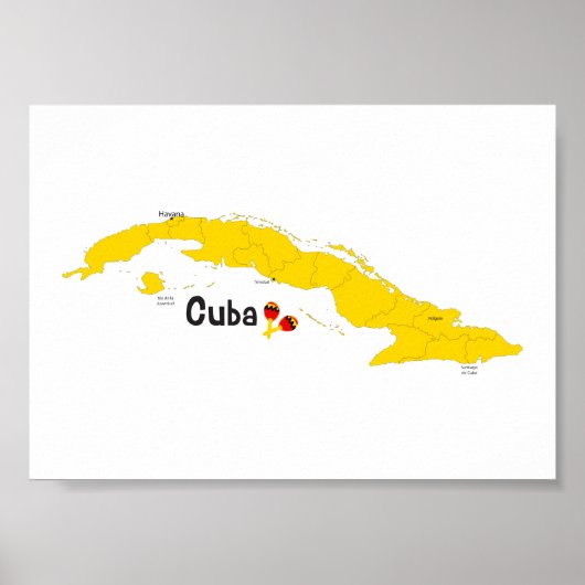 Cuba Map with Maracas Poster (Voorkant)