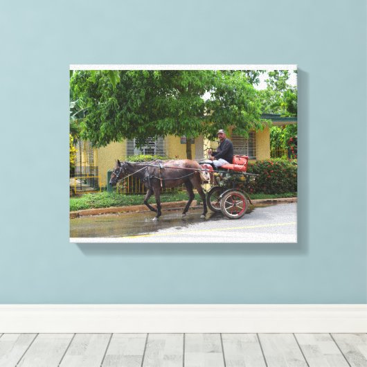 Cuba Paard getrokken Winkelwagen Canvas Afdruk (Insitu (Houten vloer))