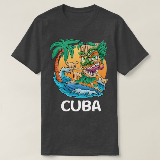 Cuba Palm Tree Surfing Beach Vacation Tiki Man Pre T-shirt (Design voorkant)