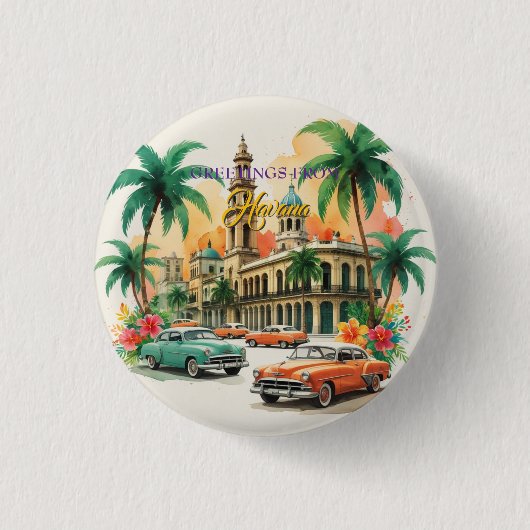  Cuba reizen - Groeten uit Havana Ronde Button 3,2 Cm (Voorkant)