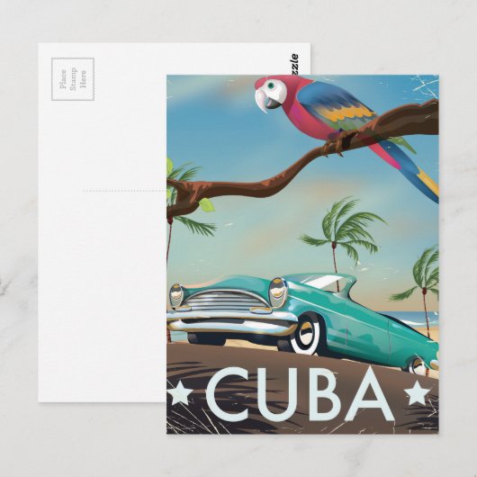 Cuba  retro Travel print Briefkaart (Voorkant / Achterkant)
