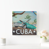 Cuba  retro Travel print Vierkante Klok (Huis)