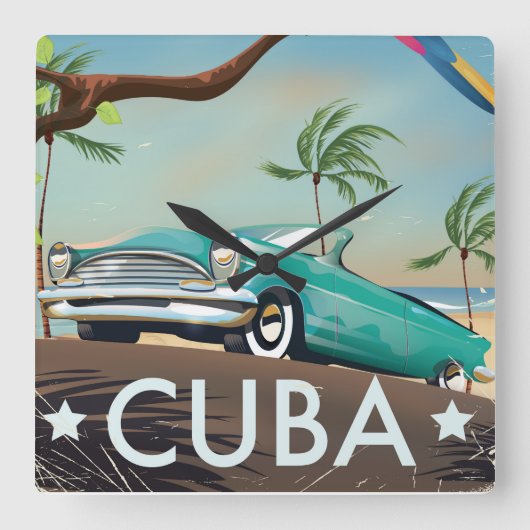 Cuba  retro Travel print Vierkante Klok (Voorkant)