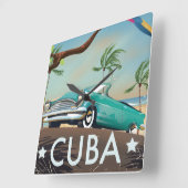 Cuba  retro Travel print Vierkante Klok (Hoek)