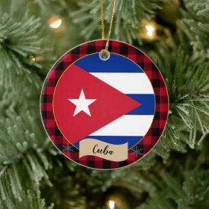 Cuba, Rode buffels en Cubaanse vlag Keramisch Ornament