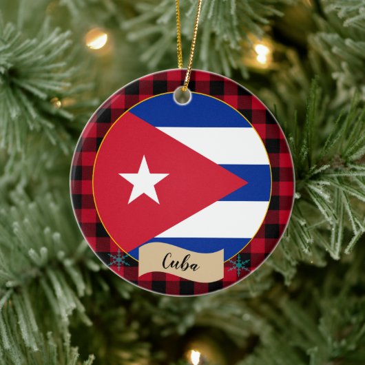 Cuba, Rode buffels en Cubaanse vlag Keramisch Ornament (Boom)