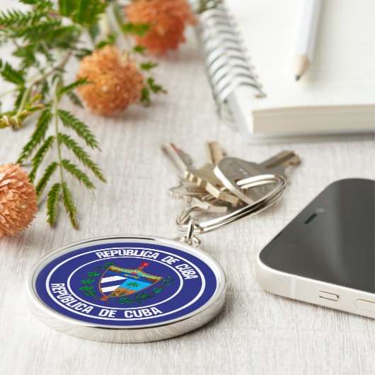 Cuba Round Emblem Sleutelhanger (Zijkant)