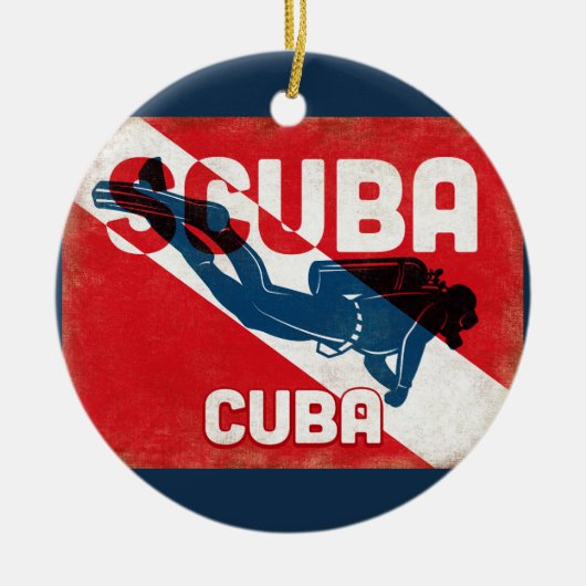 Cuba Scuba Diver - Blue Retro Keramisch Ornament (Voorkant)