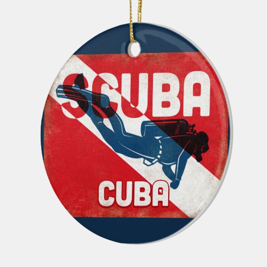 Cuba Scuba Diver - Blue Retro Keramisch Ornament (Links)