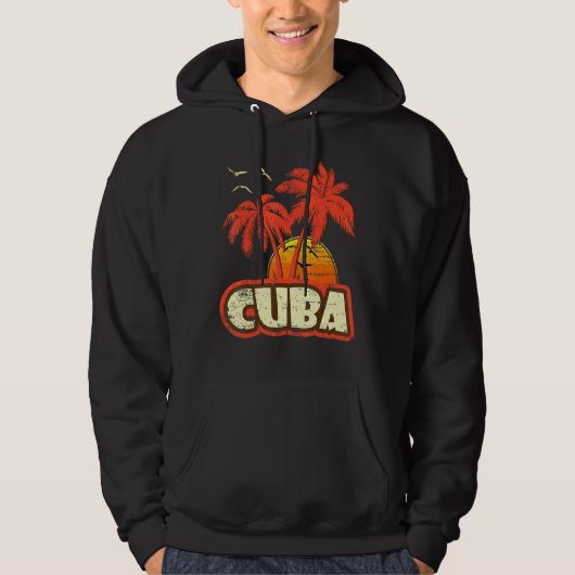 Cuba Summer Palm Trees 80s Beach Sunset Hoodie (Voorkant)