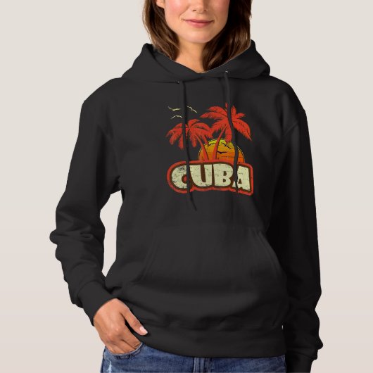 Cuba Summer Palm Trees 80s Beach Sunset Hoodie (Voorkant)