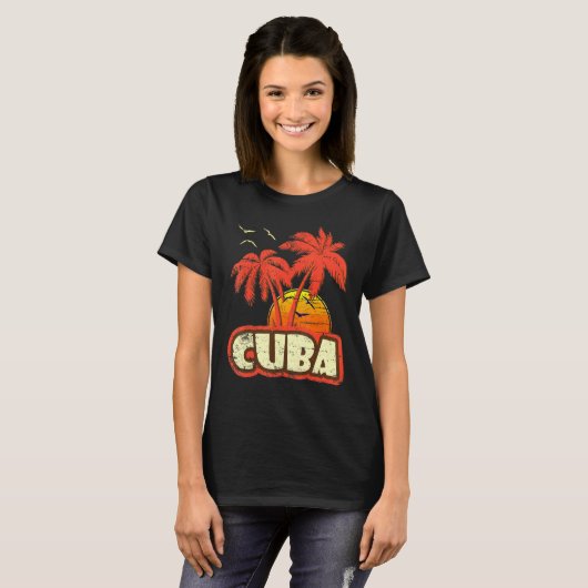 Cuba Summer Palm Trees 80s Beach Sunset T-shirt (Voorkant volledig)