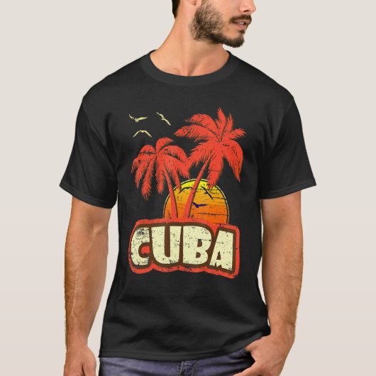 Cuba Summer Palm Trees 80s Beach Sunset T-shirt (Voorkant)