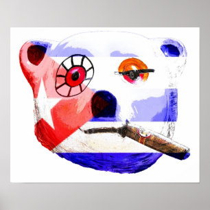 Cuba Teddy Bear met Cigar, met Cubaanse vlag Poster