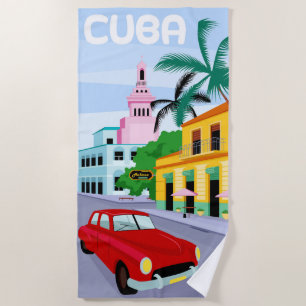 Cuba Travel Poster Beach Towel Strandlaken
