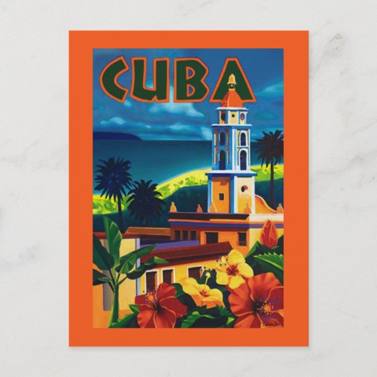 Cuba Travel Poster Hibiscus Briefkaart (Voorkant)