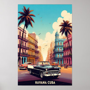 Cuba Travel Poster met klassieke auto's