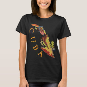 Cuba Tropisch Eiland Kaart Retro Reis T-Shirt