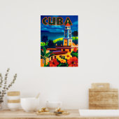 Cuba, tropisch eiland, stadstoren, vintage, reizen poster (Keuken)